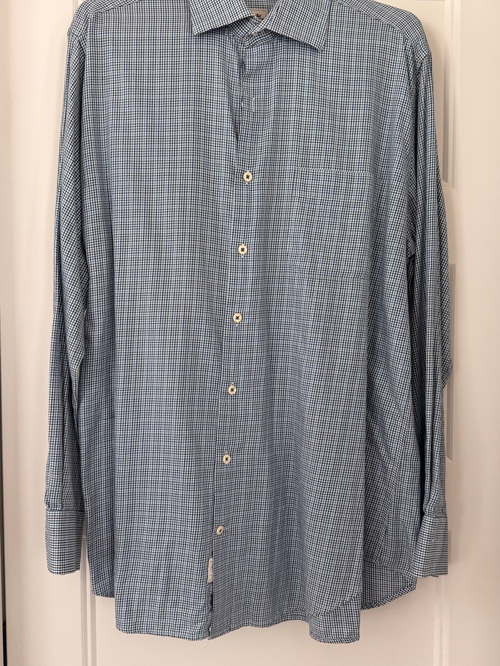 Peter Millar Blue and White Micro-Check Dress Shirt